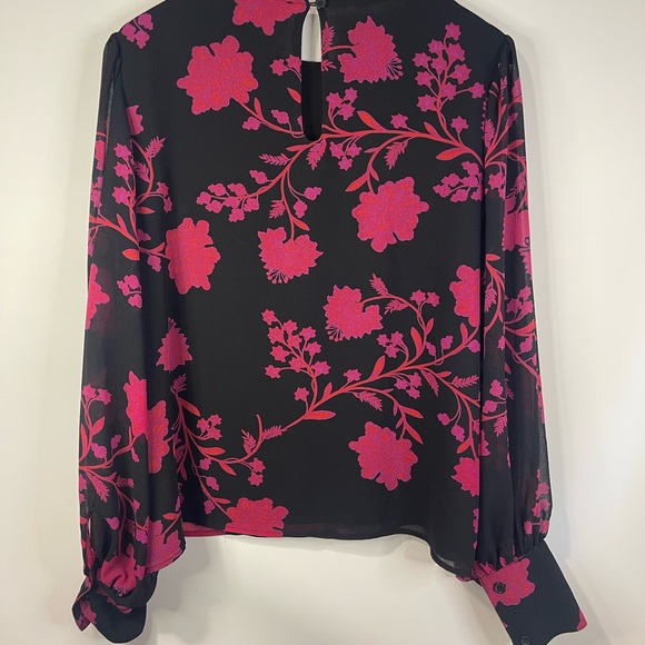 Sanctuary‎ Black and Pink Floral Blouse Simi sheer sleeve - Picture 7 of 12